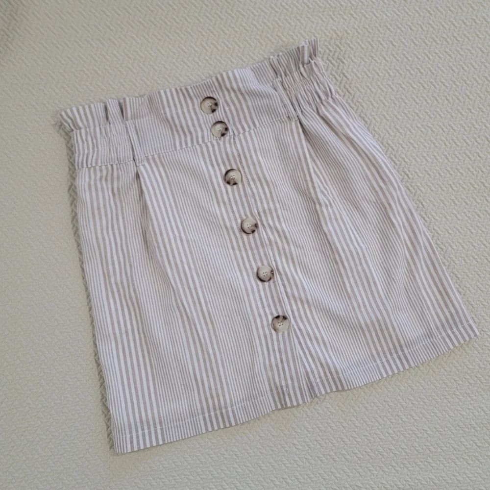 Favlux Stripes Cotton blend Paper bag Waist Skirt Size Large Button Front